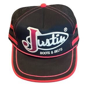 Vintage 80s Three Stripe Justin Boot & Belts Adjustable Snapback Trucker Hat